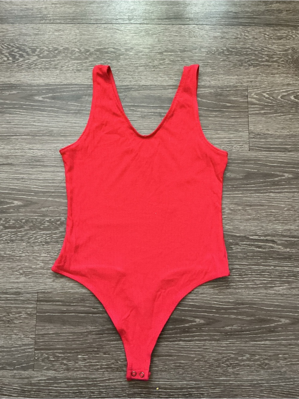 Red Ribbed Tank Bodysuit